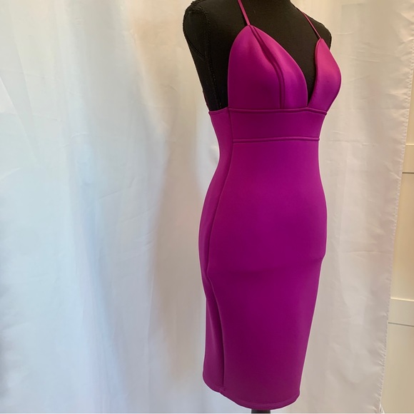 Bright purple deep V sweetheart neckline spaghetti strap bodycon bandage dress M - Picture 3 of 9